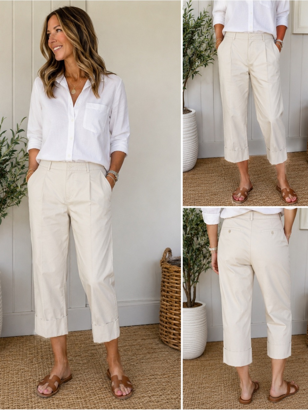 Lauren Ralph Lauren Pleated Cotton Twill Crop Pants Women Size 22W Khaki #1004CL